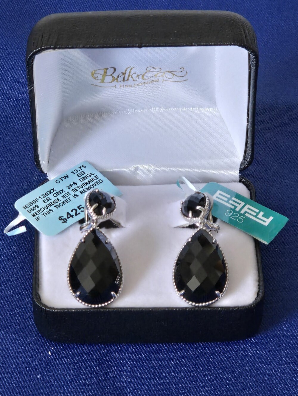 Effy Black Onyx Teardrop Dangle Earrings 925